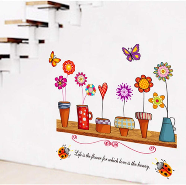 Jm5120 WALLSTICKER COLOR POT BUNGA FLOWER WALL STICKER STIKER