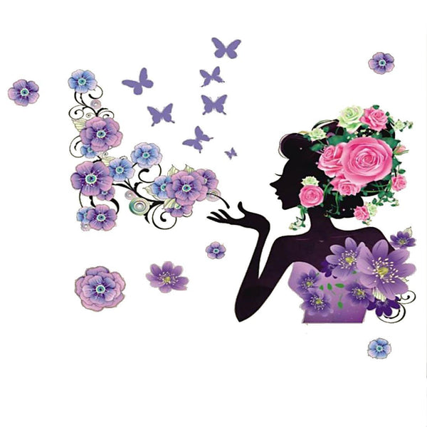 Head Flower Butterfly Rose Girl Removable Vinyl Wall Sticker Mj9011