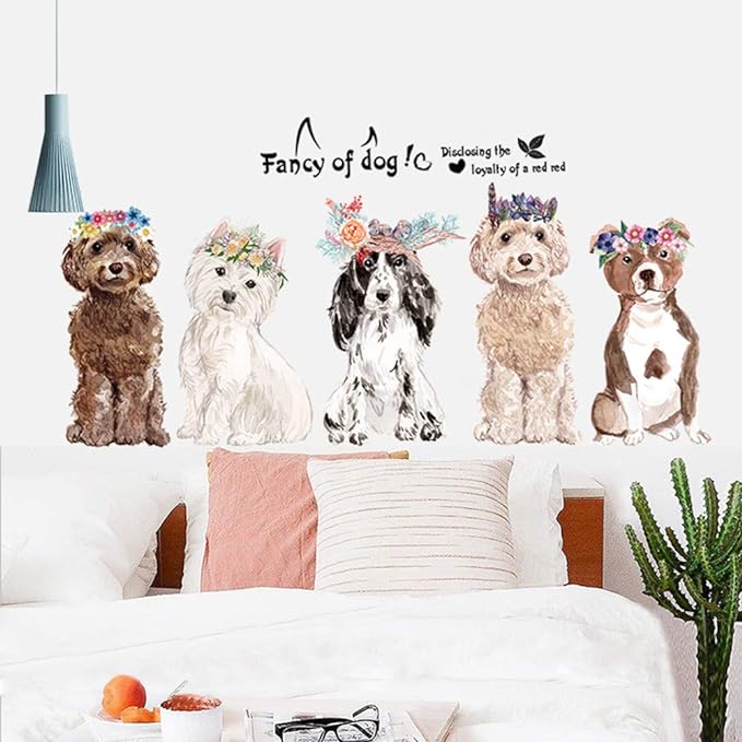 huangliao Fancy of Dog Wall Stickers Wall Decor for Bedroom Living Room Removable Vinyl Art Mural Decals for Girls Boys Kids