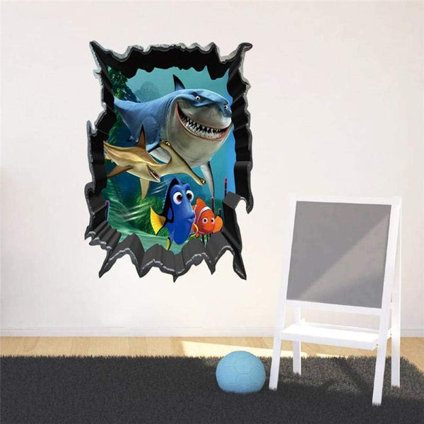 CSCH Wall Stickers Shark Dory Nemo 3D Broken Hole Wall Stickers  Ncs1438
