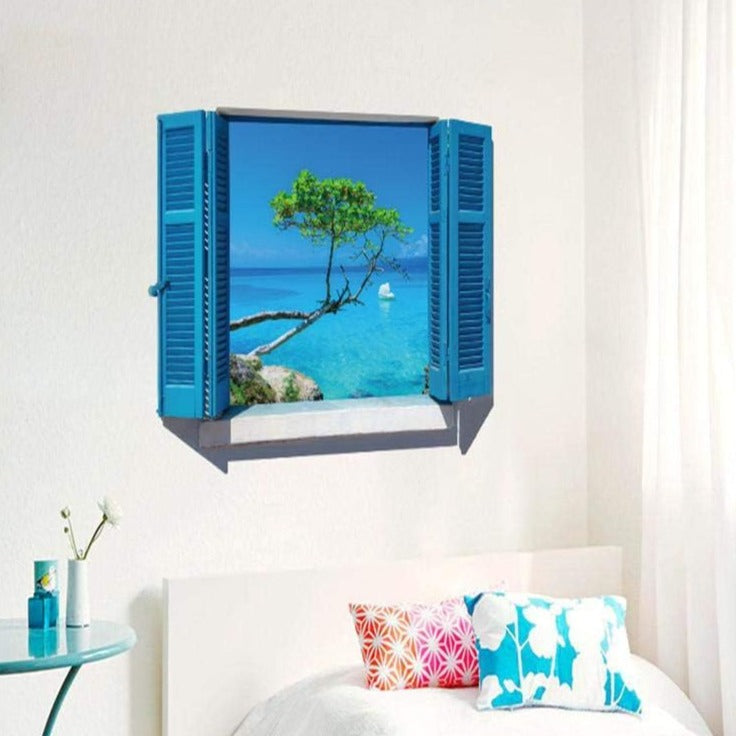 3D Blue Fake Landscape Wall Sticker Sk9059b