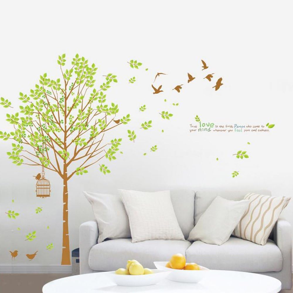 Am 9124 Large Bird Cage Wall Decal Home Removable PVC Murals Wallpaper for Girls Boys Nursery Bedroom Living Room Bathroom Kitchen Window Playroom Decor