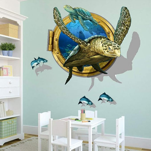 BEST OF BEST Ocean Sea Turtle Wall Sticker Home Decal Removable PVC Murals Wallpaper Girls Boys Kids Baby Nursery Bedroom Living Room Bathroom Kitchen Window Playroom Decor size 60x90  xh0793c