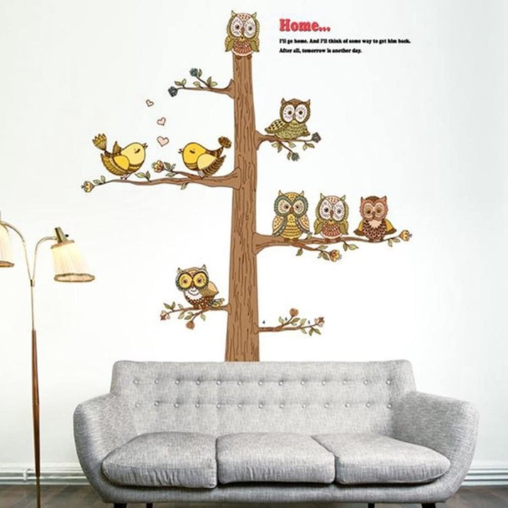 JAAMSO ROYALS Owl and Tree Natural Home Decoration Self Adhesive Wall Sticker size 60x90 ay9192