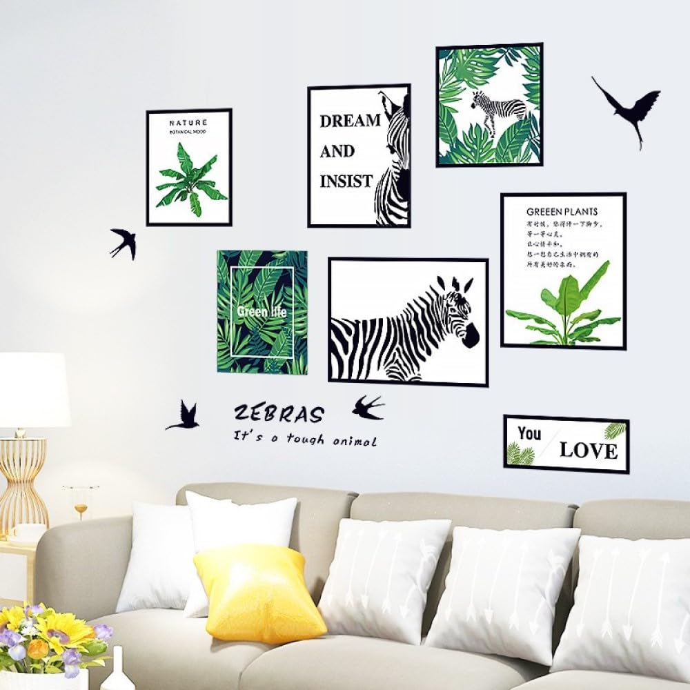 HEUREKA Green Plant with Zebra Design Peel and Stick Self Adhesive Wall Sticker (60 CM X 90 CM)