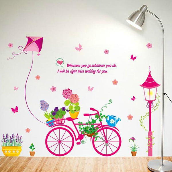 fashionbeautybuy Bike Flower Kite Wall Sticker Decal Home Decor PVC Murals Wallpaper House Art Picture Living Room Adult Senior Teen Kids Baby Bedroom Decoration size 50x70 xls7199