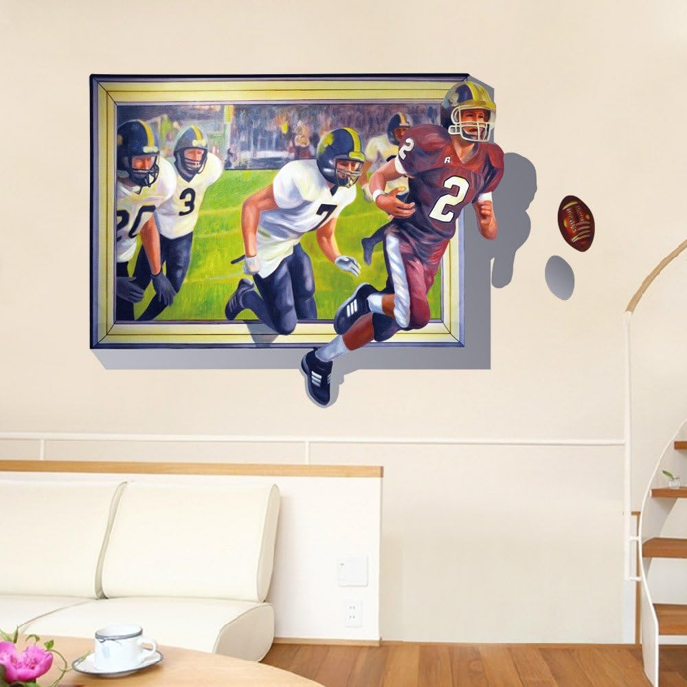 Winahppyhome 3D Fake Window Rugby Sports Wall Stickers