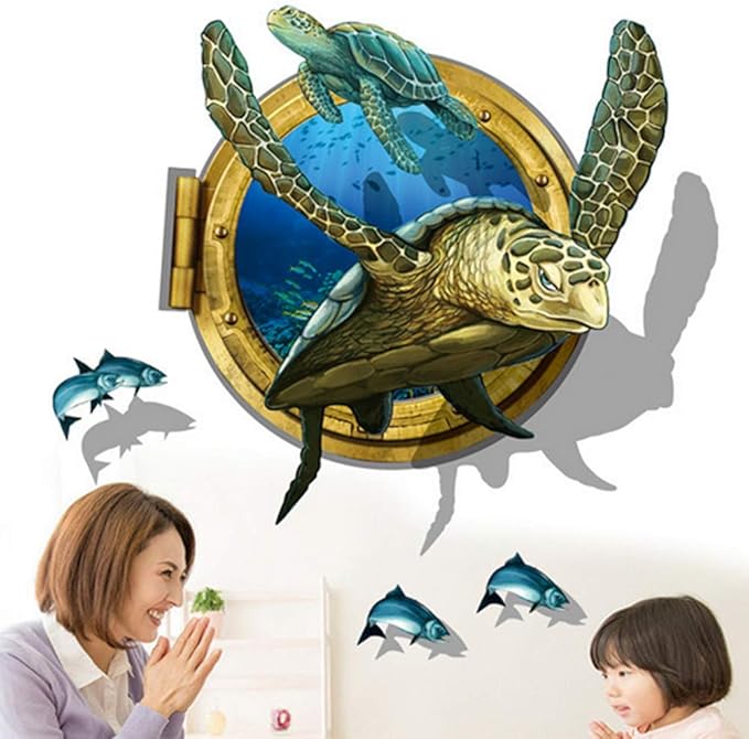BEST OF BEST Ocean Sea Turtle Wall Sticker Home Decal Removable PVC Murals Wallpaper Girls Boys Kids Baby Nursery Bedroom Living Room Bathroom Kitchen Window Playroom Decor size 60x90  xh0793c