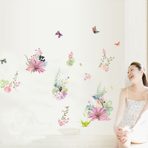 Fresh Flowers Birds Butterflies Wall Decal Home Sticker Abc 1056