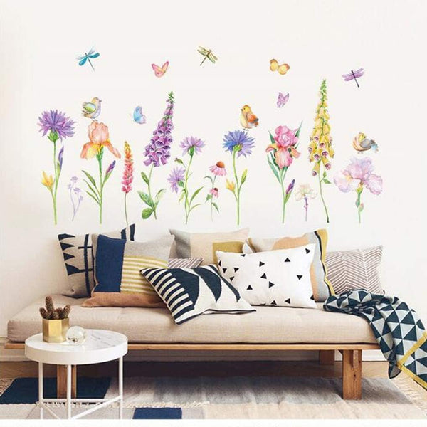 Tree Flowers Leaves Wall Stickers Removable Wall Decals Home Decor PVC Art Mural Baby Boys Girls Kids Bedroom Kitchen Room Decoration Wall Sticker (Wonderful Flowers Birds Butterflies Dragonflies)