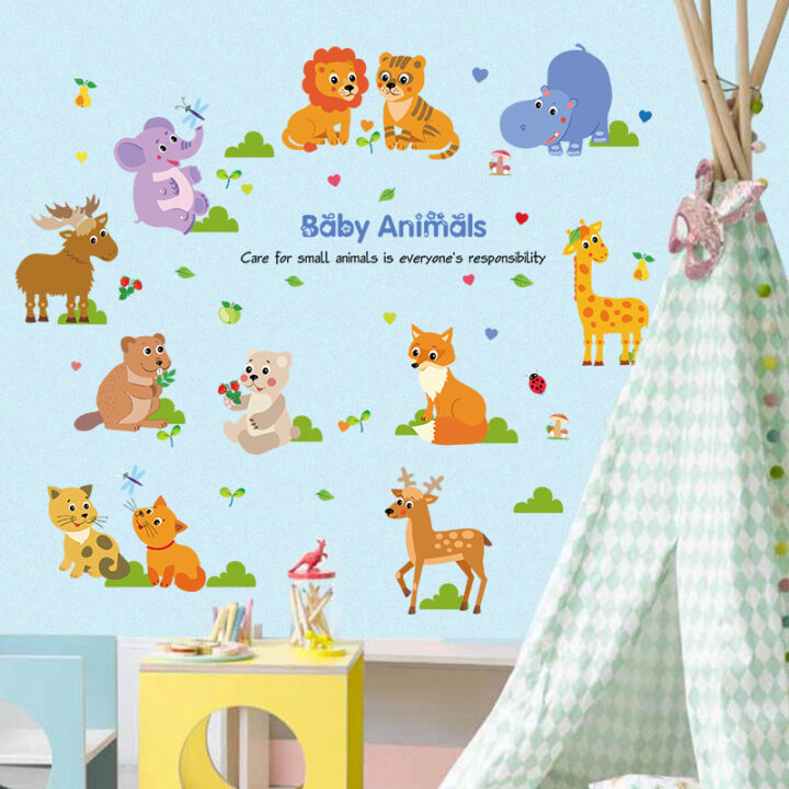 Cartoon Baby Animals Wall Sticker SK-9104 Colorful Animals Wall Paper Wall Art Decor For Kids Room PVC Removeable – Online Shopping Pakistan, Nail Art in Pakistan, Wall Stickers