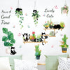 HT94022 Wall Stickers Cartoon Cat Tropical Plant Wall Stickers Decorative