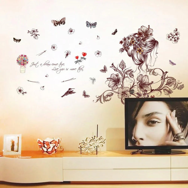 Romantic Flowers Butterfly Wall Stickers size 50x70 xls7219