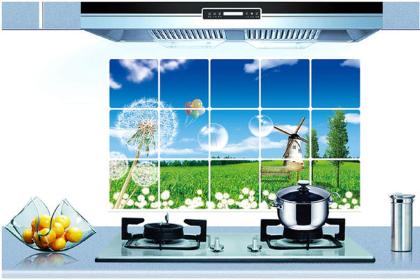 JAAMSO ROYALS Nature Kitchen Protection Anti-Mark Oil Proof Wall Stickers Mosaic Tiles Design Home Decor Aluminum Foil Heat-Resistant Oilproof Art (45CM X 75 CM)(Kitchen Oil-Proof Sticker)