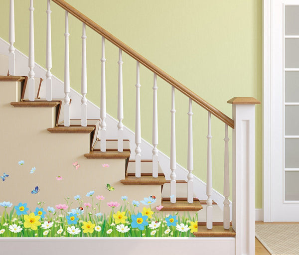 Amazon Brand - Solimo Wall Sticker for Living Room (Floral Fence with Butterflies, Ideal Size on Wall:size 50x70 xls7186