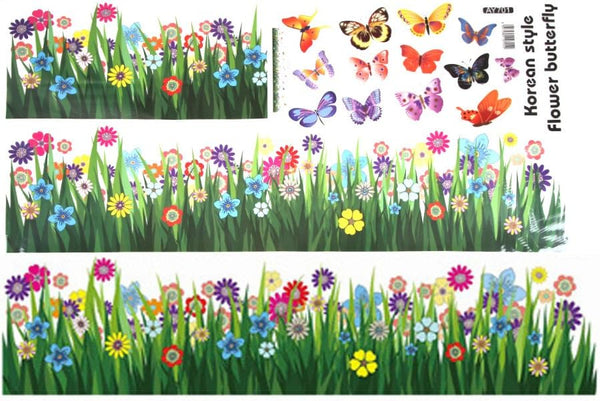 Amazingdeal365 Butterfly Grass Flower Stickers Removable DIY Vinyl Quote Wall Stickers for Nursery Nursery School Size:Approx.163cm x 50cm