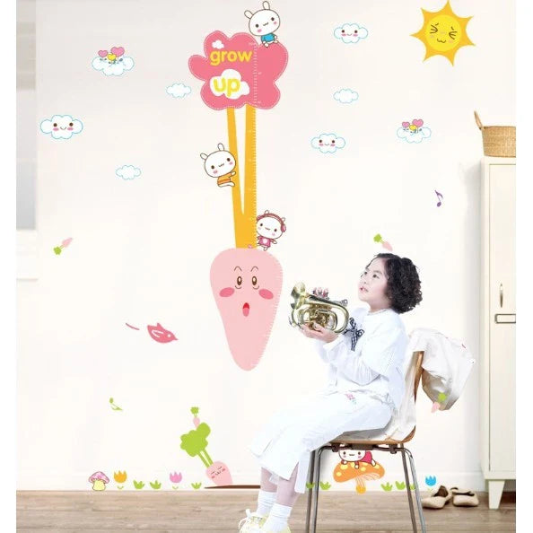 Super cute little white rabbit pulling carrots height stickerCreative wall stickers, stylish combination for children's room, size 60x90 am9037