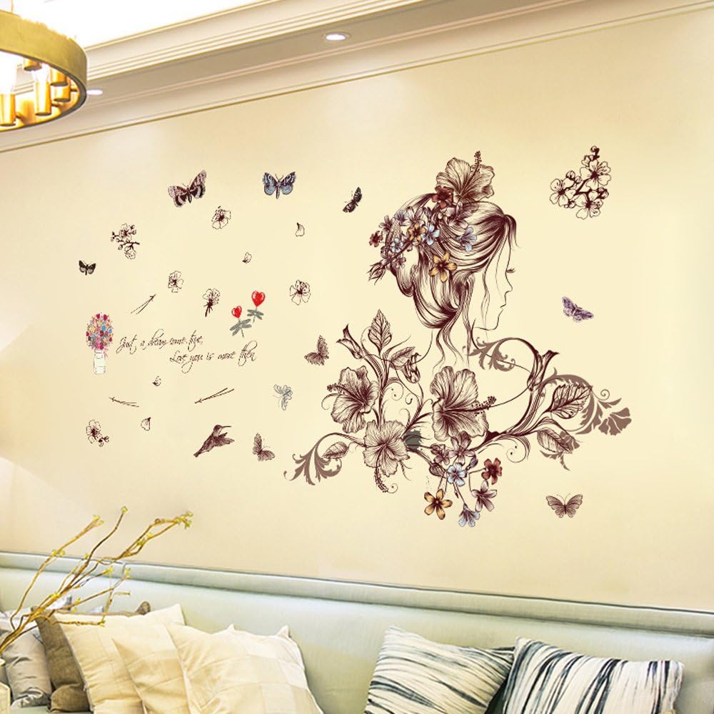 Romantic Flowers Butterfly Wall Stickers size 50x70 xls7219