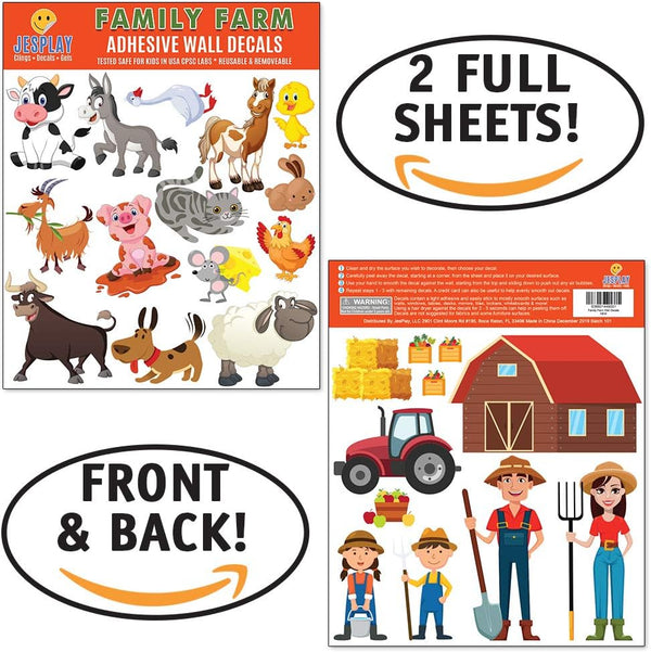 Family Farm Adhesive Wall Decals - Wall Décor Stickers for Kids & Toddlers Include Farm Animals, Pig, Rooster & More - Reusable Wall Decor for Bedroom, Living Room, Nursery, Classroom