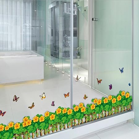 XY8081 fashionbeautybuy Baby Boy's Butterflies Flowers Railing Skirting Line Wall Sticker Paper Home Decal One Size Multi