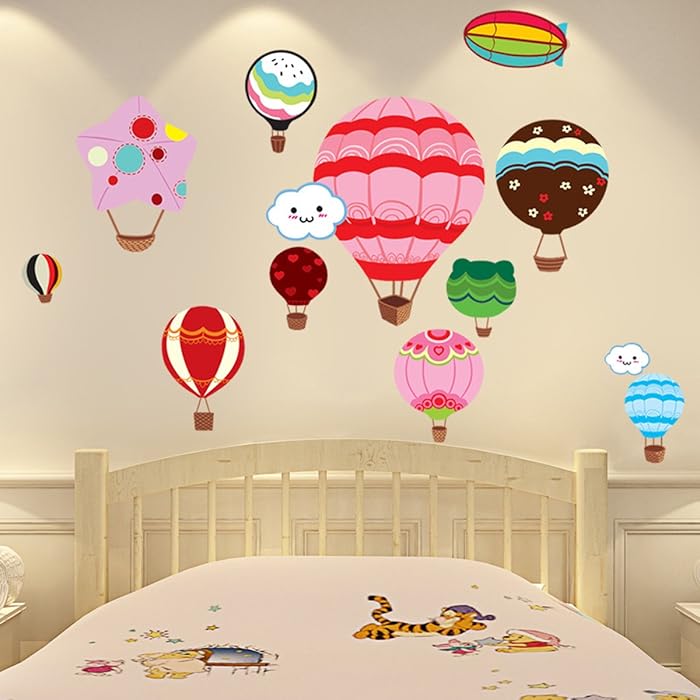 Cute 3D Vinyl Hot Air Balloon Wall Stickers Smiley Face Puffy Clouds Stickers Decor  size 50x70 dm570074