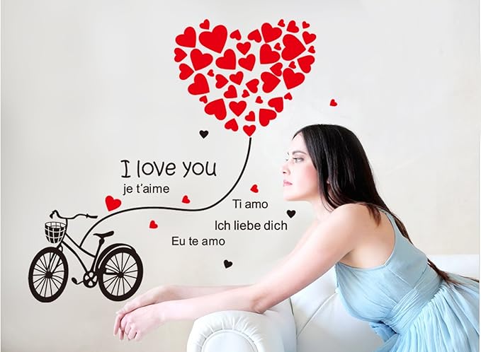 Jm8324 Love Bicycle Big Heart Shape Balloon Wall Decal Sticker for Nursery Room, Living Room, Bedroom