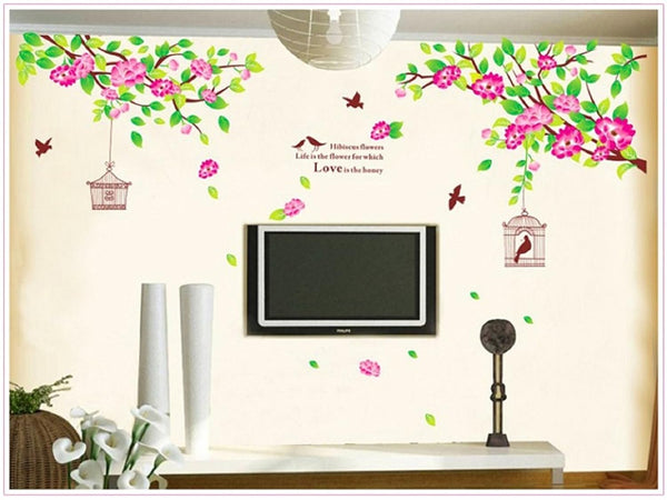 JAAMSO ROYALS Removable Flowers Stickers Pink Peach Wall Sticker size 60x90 am818