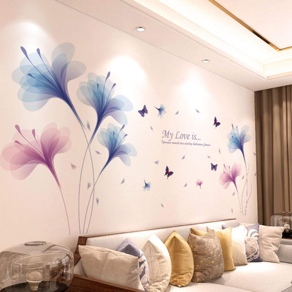 XL8270 \AuGcGoGo Orchid Flowers Wall Stickers Removable DIY Butterfly Art Decor Wall Stickers Murals for Living Room Kids Room Bedroom TV Background Decoration