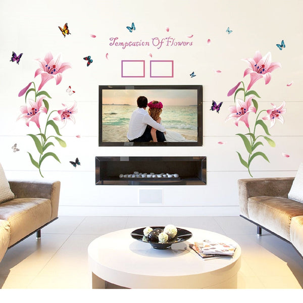 Sk9070b Pink Lily Picture Frame Wall Sticker