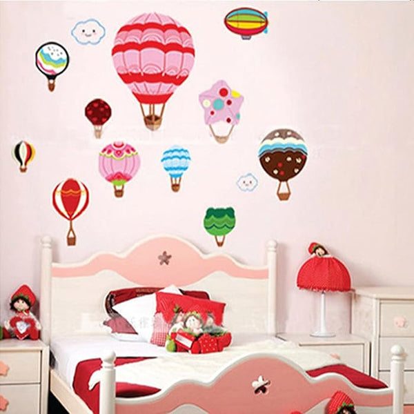 DM570074 Cute 3D Vinyl Hot Air Balloon Wall Stickers Smiley Face Puffy Clouds Stickers Decor Girls Boys Children and Kids Living Room Bedroom Bathroom