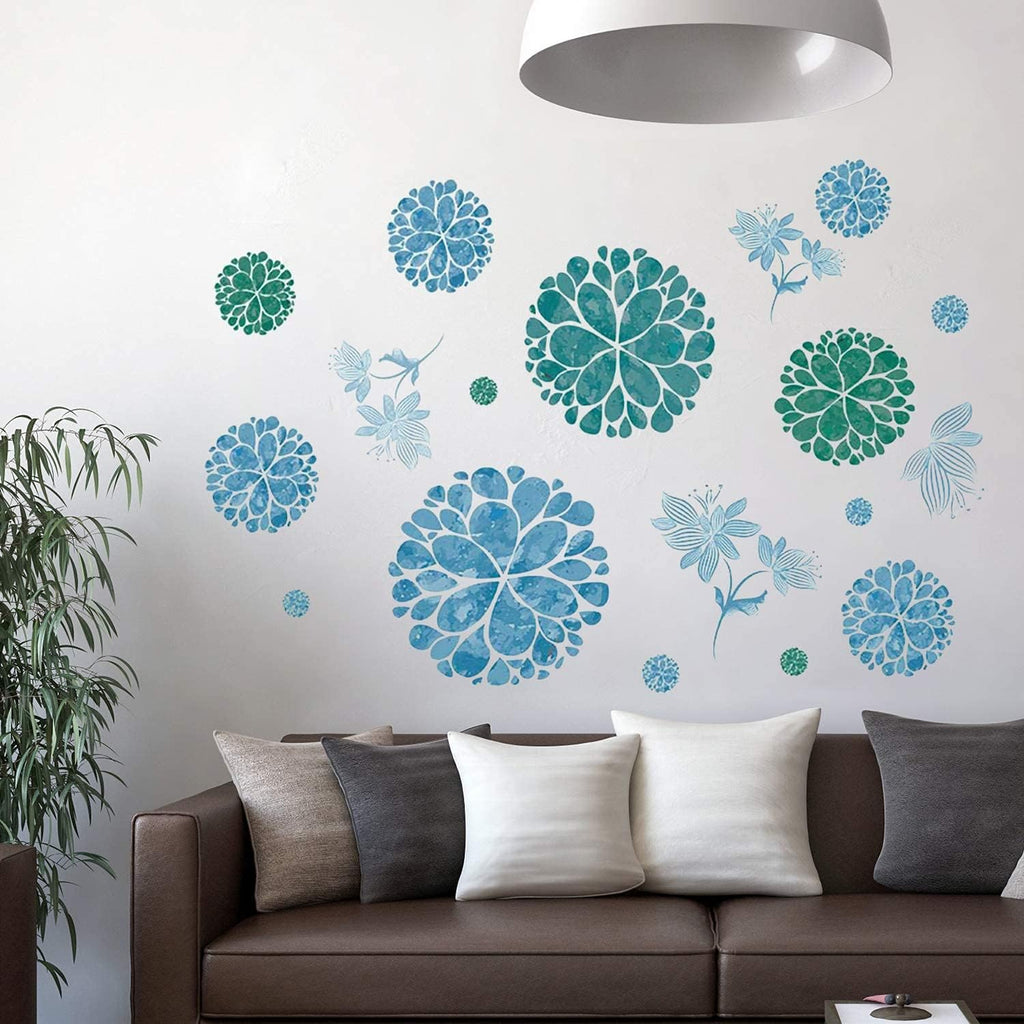 Blue & Green Floral Mandalas Wall Stickers or Cabinets Decal Set