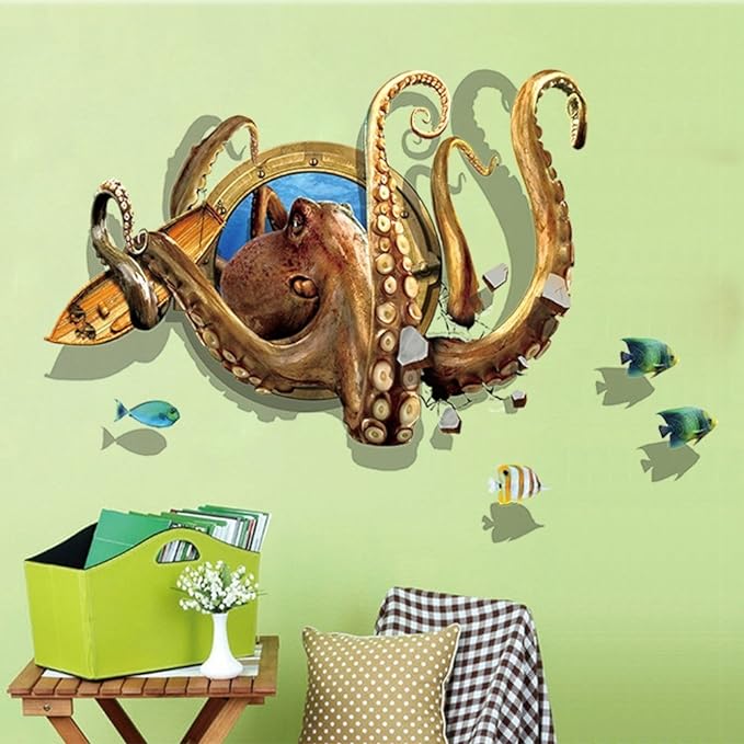 Funif 3D Animal Octopus Wall Sticker DIY Removable Wall Decals Wallpaper Decorative Wall Art Xl8311