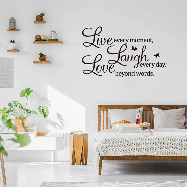 Live Every Moment, Laugh Every Day, Love Beyond Words, Wall Decal Motivational Sticker, Family Inspirational Wall