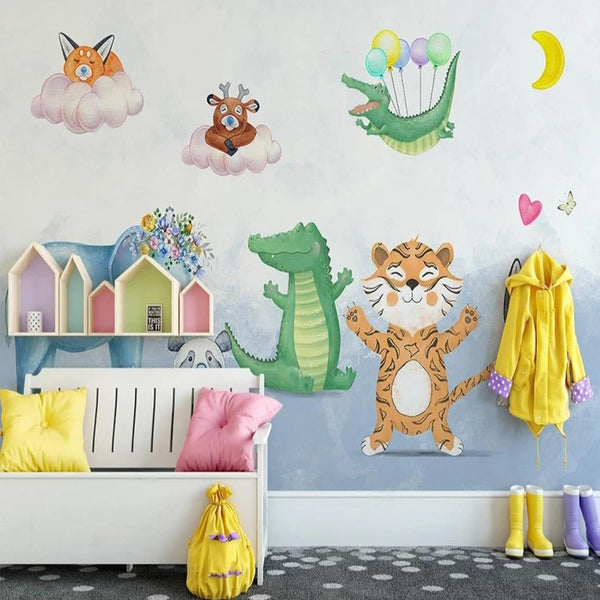 Custom Mural Wallpaper 3D Cartoon Cute Animal Watercolor Mural Children's Room Background Wall size 50x70 sk7153