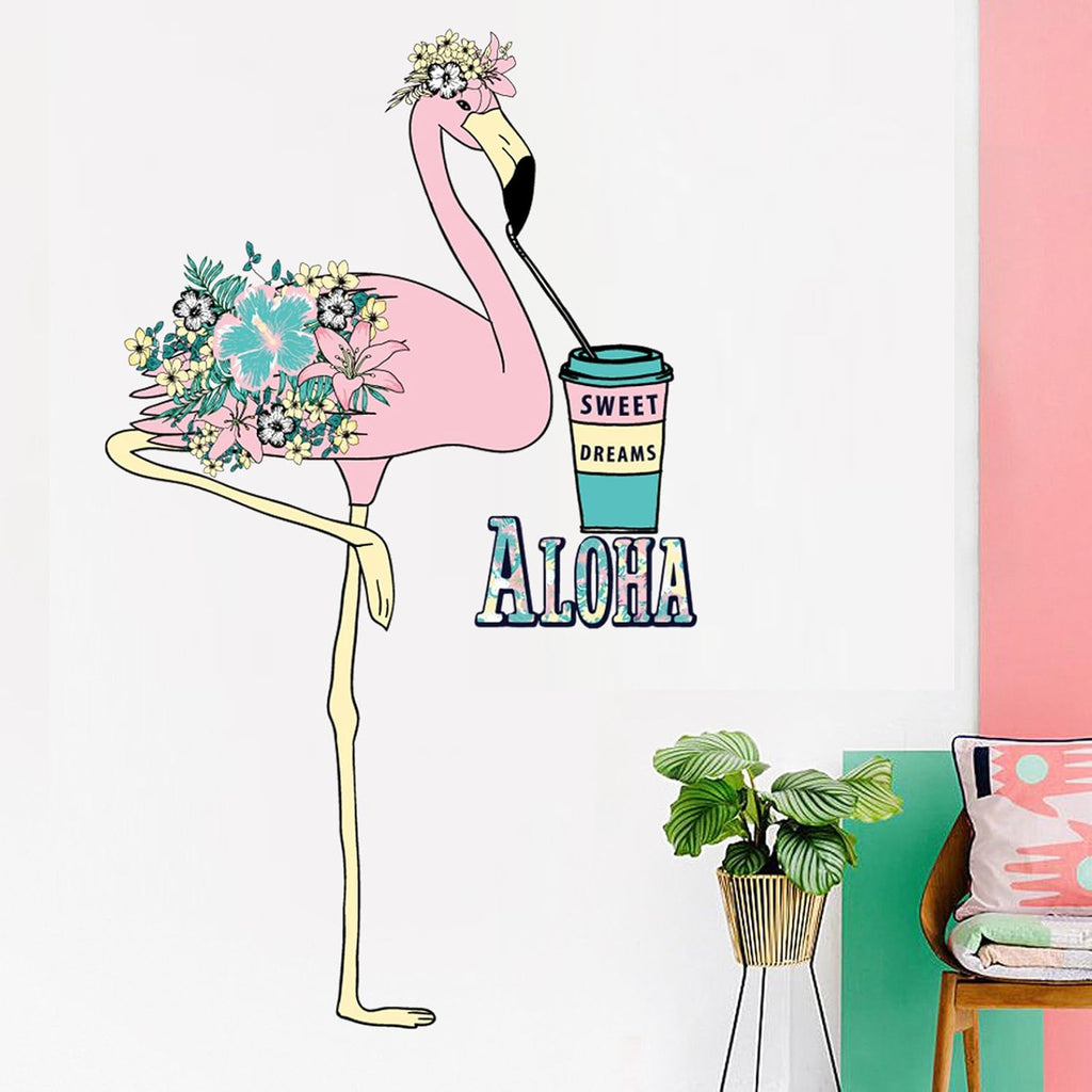 Wall Sticker Wall Decoration Stickers, Cartoon Flamingo Self-Stick Removeable Pvc Stickers Jm8395