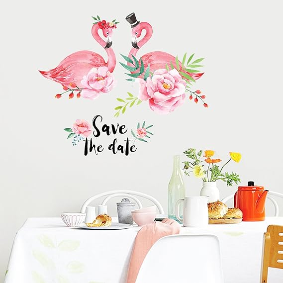 ChezMax Pink Flamingo and Quotes Wall Stickers DIY Removable Animals Wall Decals Decorative Wall Mural Wallpaper for Bedroom 19.7" X 27.6"