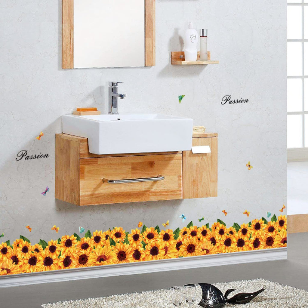 JAAMSO ROYALS Sun Flower wall stickers for living room flowers, floral wall stickers, flower sticker, nature wall stickers, garden stickers for walls of home, wall stickers flower design size (50CM X 70CM) sk7109