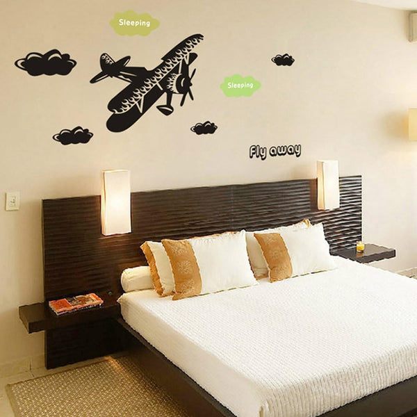 Wall Park Black Retro Aeroplane Removable Wall Stickers Ay6034