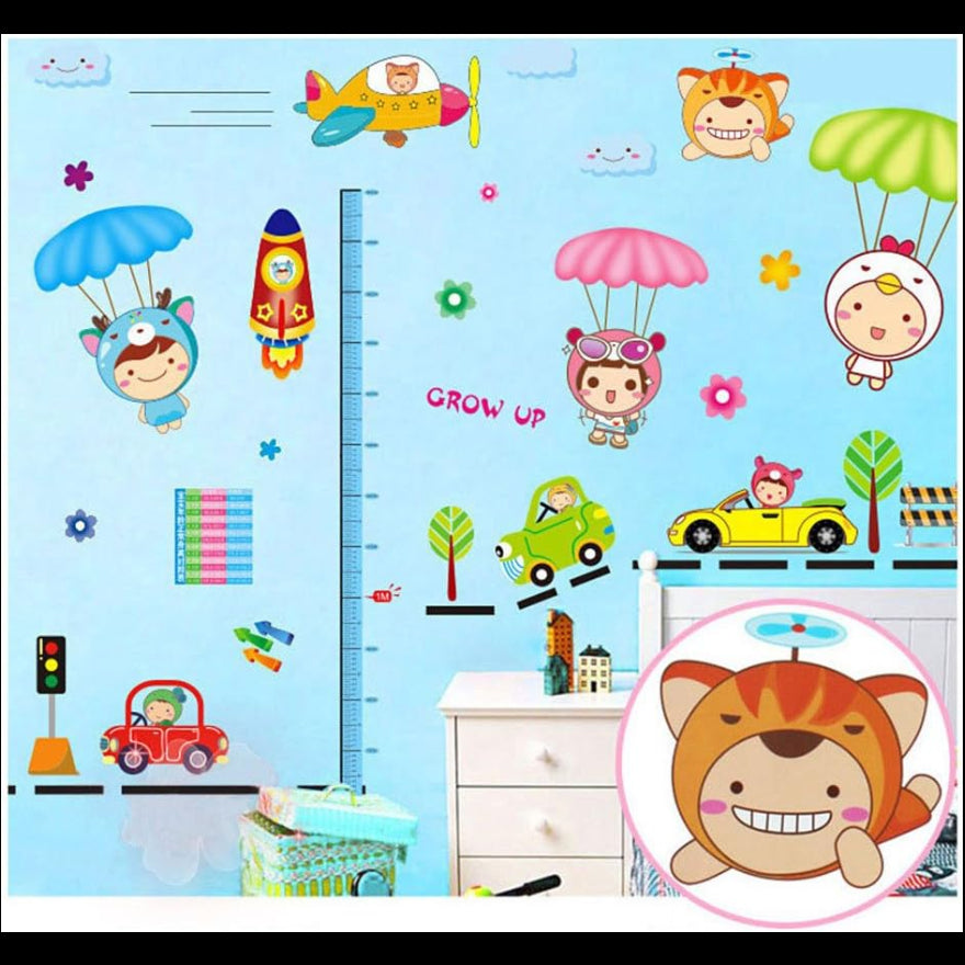 docooler Cartoon Cute Parachute Height Scale Measurement DIY Wall Wallpaper Stickers Art Decor Mural Kid's Child Room Decal size (70x50cm) xy8101