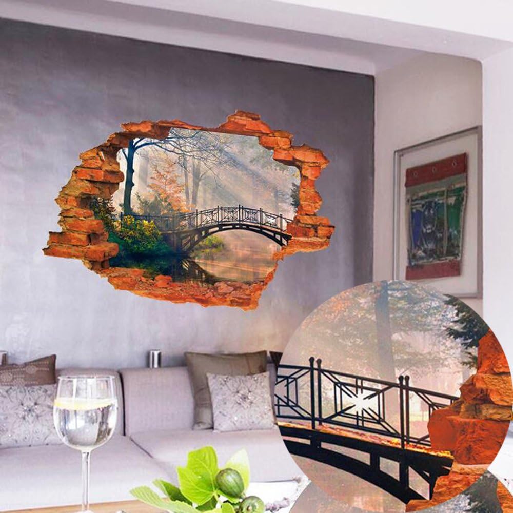 RANDWICK Broken Wall Bridge Scenery Pattern Room Decor 3D Wall Sticker Decal MJ8024gw