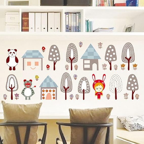 Ay7016 HEUREKA Piccola Forest Rabbit Bear Panda Tree House Kids Self Adhesive Home Décor WallSticker