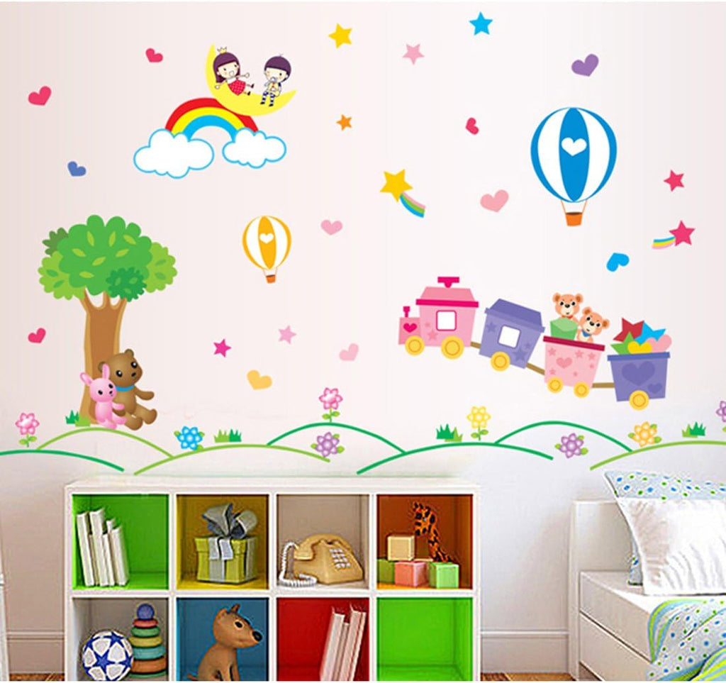 Moon and Stars Animals Balloon Wall Sticker House Decal Removable Living Room Wallpaper  size 60x90 ay9174