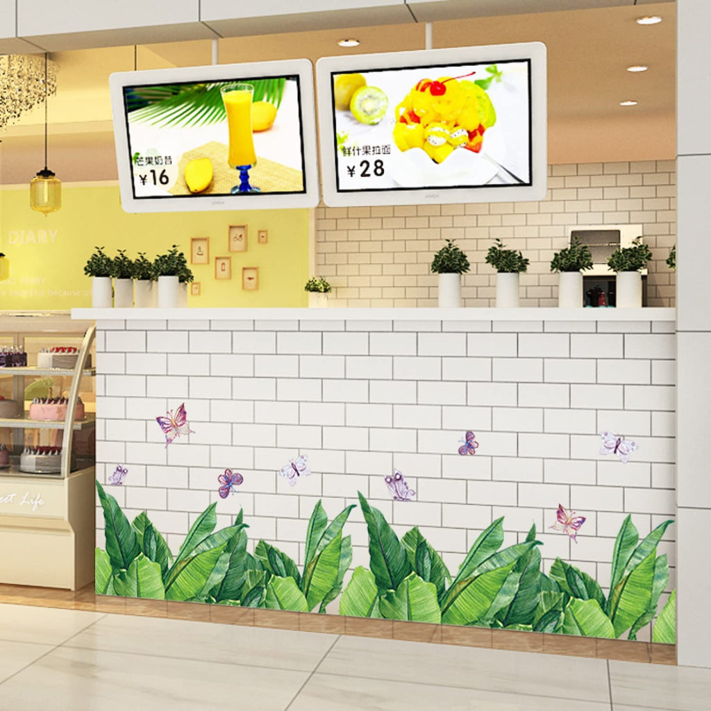 Stylish Nordic Plant Wall Stickers, Cafe, Modern, Window, Monstera, Leaf, Green, Grass, Banana Leaf, Butterfly, Kitchen, Kids Room, Toilet, Interior Decor size 50x70 sk7201