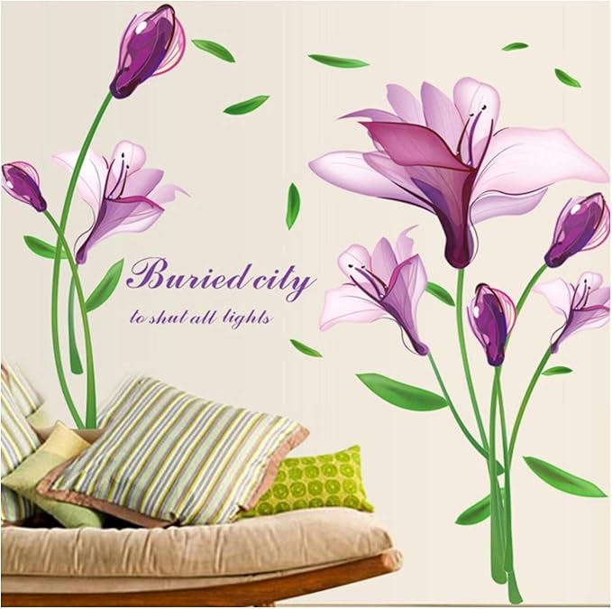 Shiny Purple Flower Wall Sticker | Buy This Elegant Floral Room Decor | YASH845  saize 60x90 dlx6012