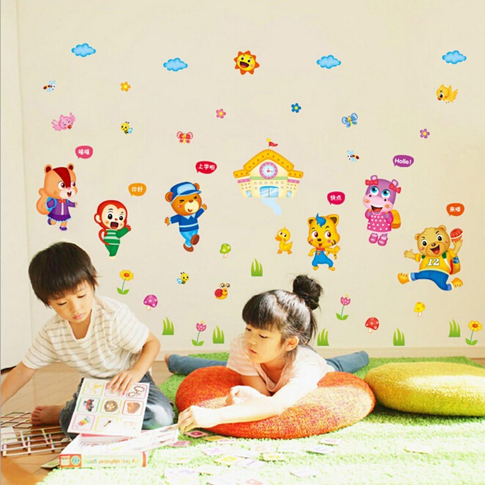 Animal Go to School Wall Stickers Removable Wall Decals Home Decor PVC Art Mural Baby Boys Girls Kids Bedroom Kitchen Decoration Wall Stickers Posters size 50x70 xls7157