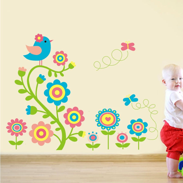 Home Find Colorful Cartoon Cute Birds and Flowers Vinyl DIY Wall Decals Stickers for Kids Colorful Vines size 50x70 jm8325