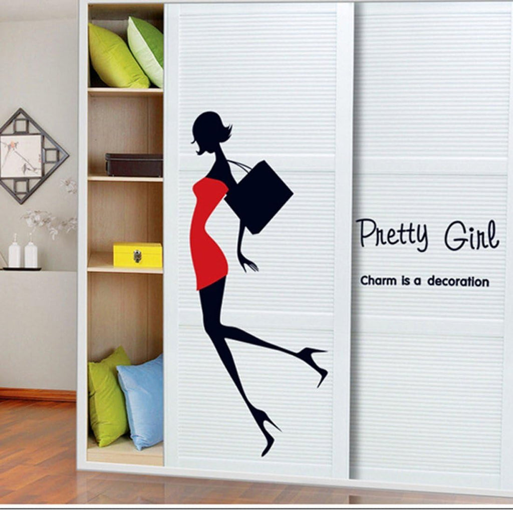 Wall Sticker Pretty Girl Miniskirt Heels Shoulder Bag Ay7080