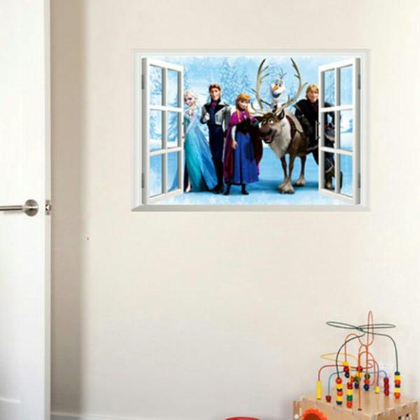 Frozen ElLsa Anna Olaf Kristoff Sven Hans 3D Window Wall Poster, Wallpaper, Wall Sticker Home Decor Stickers for bedrooms, Living Room, Hall, Kids Room, Play Room LM6006 Size: 45x60