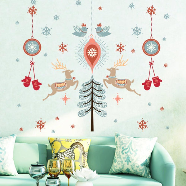 Merry Christmas Bird Deer Wall Sticker Home Decal Removable PVC Murals Wallpaper Girls Boys Kids Baby Nursery Bedroom Living Room Bathroom Kitchen Window Playroom Decor