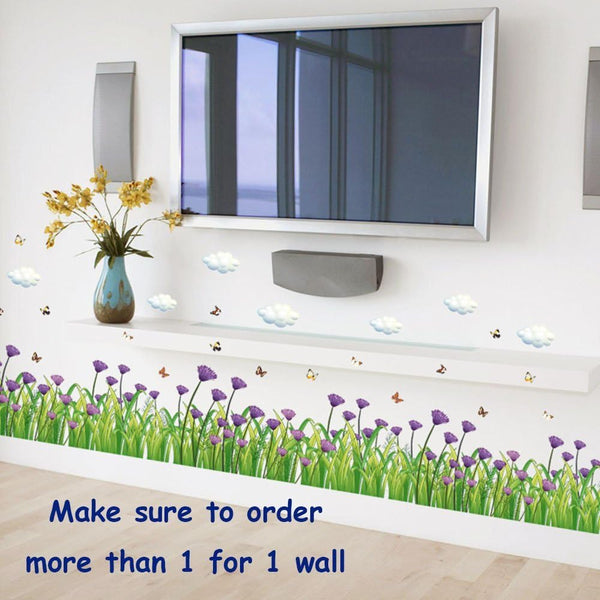 Purple Chrysanthemum Centaurea Flowers Butterflies Baseboard Wall Decals Stickers  size 50x70  sk7005